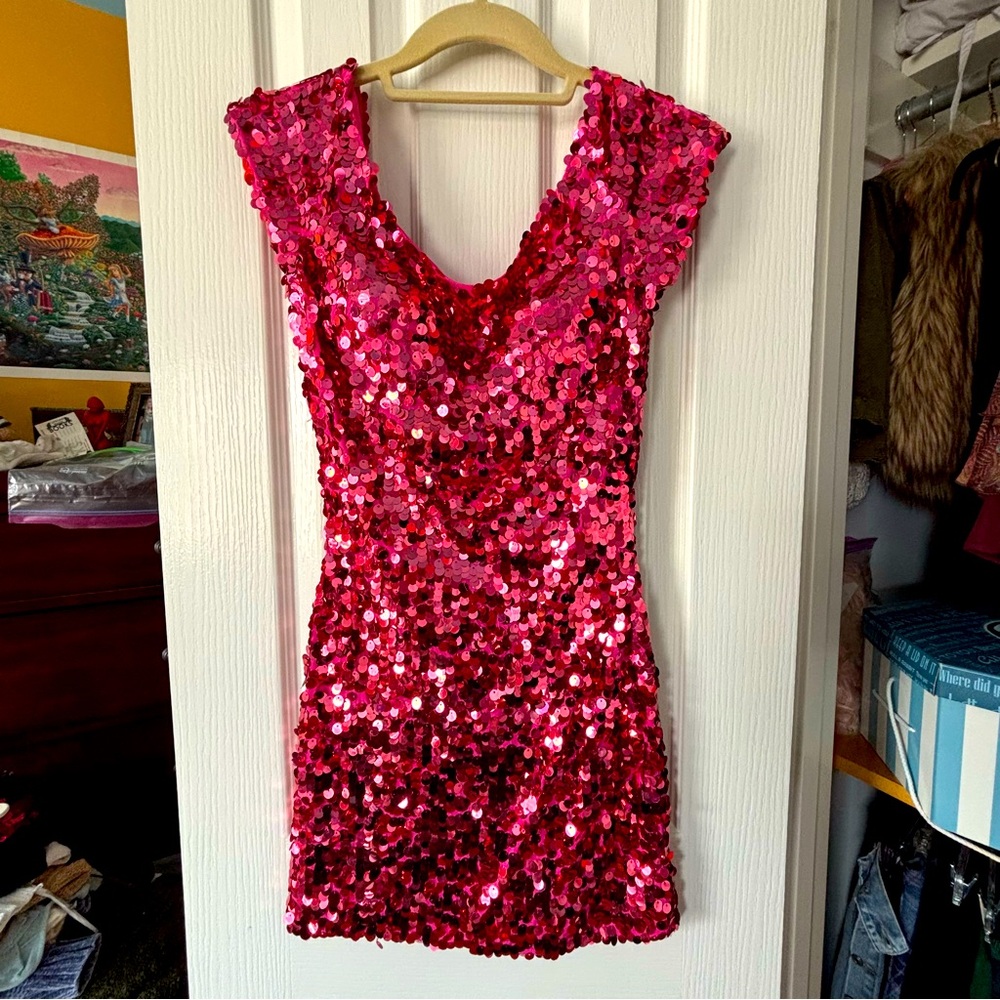 Pink Barbiecore Sequin Mini Dress! Flirt by Maggie Sottero